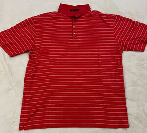 Tiger Woods Nike Golf Polo Shirt Mens Medium Red Striped Dri Fit Short Sleeve